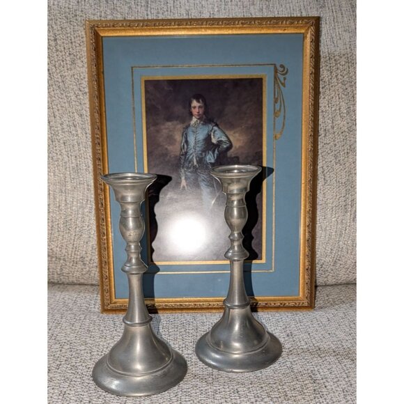 Royal Holland Pewter KDM Candlesticks Pair Made In Portugal By Daalderop 8" Tall - Picture 2 of 12